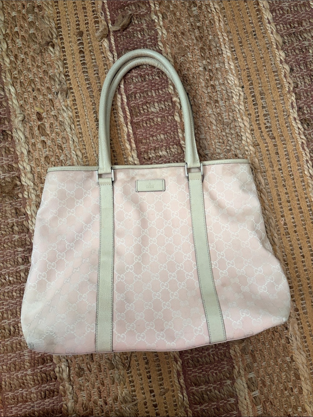Gucci Light Pink GG Canvas Tote with Cream Leather Trim [PROJECT]